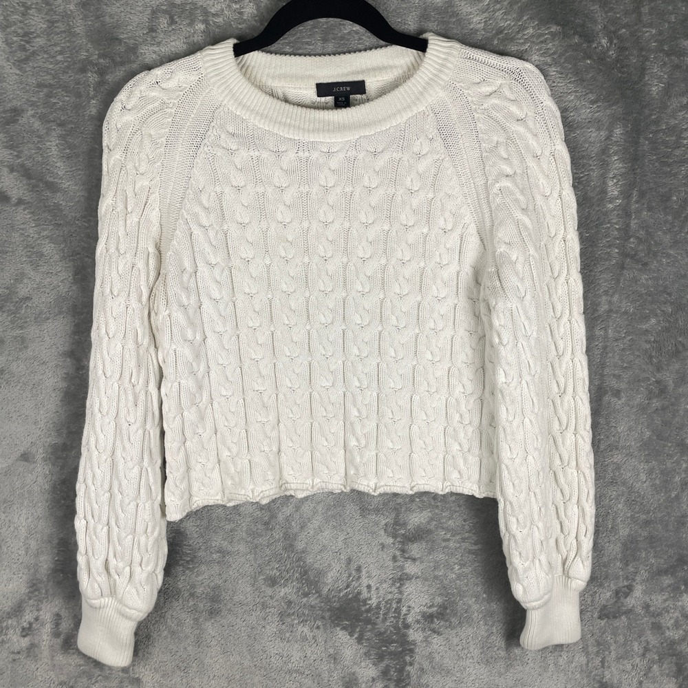 J.Crew Cable Knit Sweater Women XS White Excellent Relaxed Crewneck AY824
